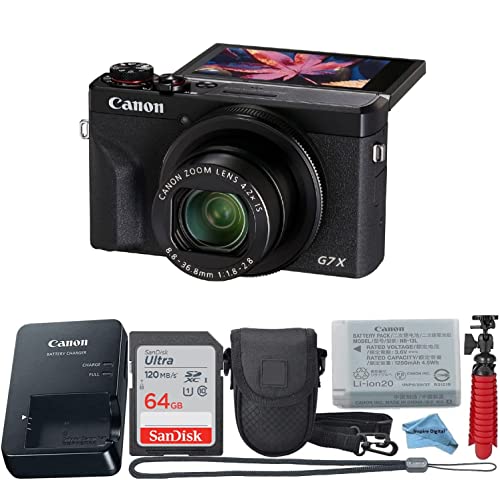 Canon Powershot G7X Mark III Point & Shoot Digital Camera + SanDisk 64GB + Accessory Bundle + Inspire Digital Cloth