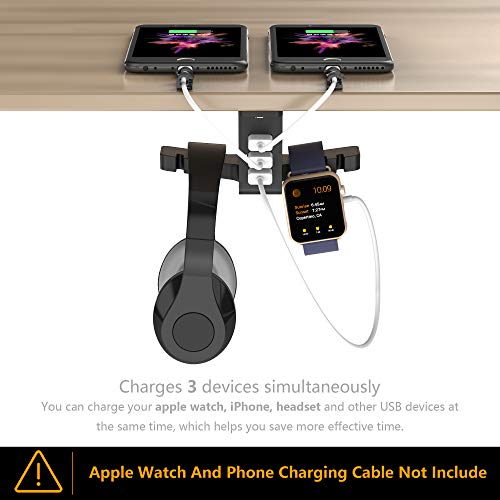 Headphone Stand with USB Charger COZOO Under Desk Headset Holder Mount with 3 Port USB Charging Station and iWatch Stand Smart Watch Charging Dock Dual Earphone Hanger Hook,UL Tested