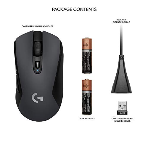 Logitech G603 LIGHTSPEED Wireless Gaming Mouse, HERO 12K Sensor, 12,000 DPI, Lightweight, 6 Programmable Buttons, 500h Battery Life, On-Board Memory, PC/Mac - Black