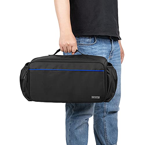 CURMIO Game Disc Storage Bag Holds Up to 24 Discs, Game Disk Travel Case Compatible with PS5/PS4/PS4 Pro/PS3/Xbox One/Xbox 360//Xbox Series X/S, Blue Stripe(Bag Only)