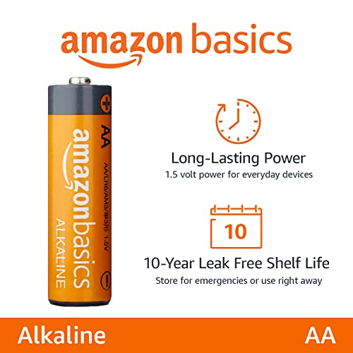 Amazon Basics 100 Pack AA High-Performance Alkaline Batteries, 10-Year Shelf Life, Easy to Open Value Pack