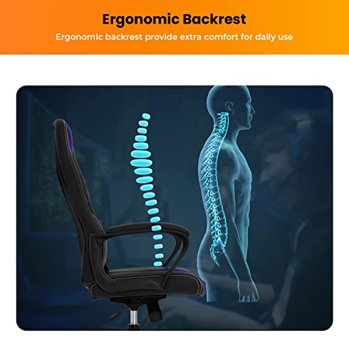 Office Chair PC Gaming Chair Cheap Desk Chair Ergonomic PU Leather Executive Computer Chair Lumbar Support for Home Office (Blue, BAL)