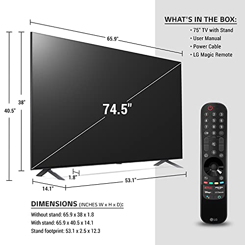 LG NanoCell 80 Series 75” Alexa built-in 4k Smart TV (3840 x 2160), Refresh Rate 60Hz, AI-Powered 4K Ultra HD (75NANO80UPA, 2021)