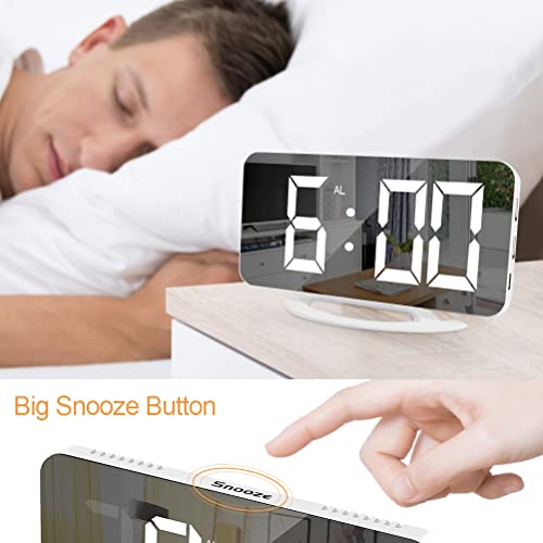 HGGIPJ Digital Alarm Clock Makeup Mirror, Two Alarm Clock Luminous Electronic Clock with Snooze Function, 3 Levels Adjustable Brightness, Bedroom Home Office LED Mirror Alarm Clock