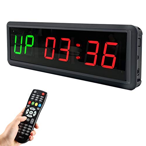 Ledbrigym Gym Timer Clock Digital Interval Tabata Workouts Fitness Wall Small with Remote Home Garage Office Jujitsu School Referee Studio Church Service (Two Green+Four Red 1.5")