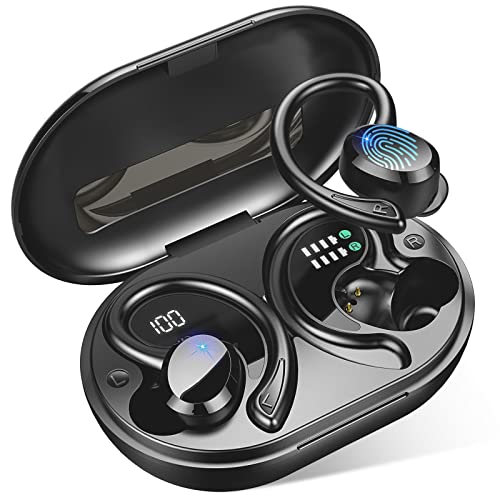 Wireless Earbud, Sport Bluetooth 5.1 Headphones with Earhooks Wireless Earphones in-Ear with Immersive Sound, Bluetooth Earbud IP7 Waterproof, Noise Cancelling, Dual LED Display, 48H Playtime, Running