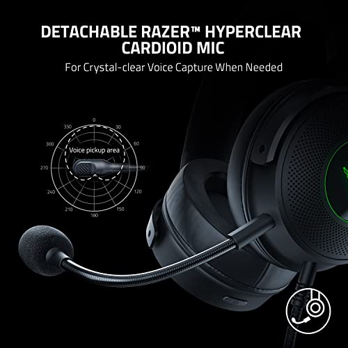 Razer Kraken V3 HyperSense Wired USB Gaming Headset w/Haptic Technology: Triforce Titanium 50mm Drivers - THX Spatial Audio - Hybrid Fabric & Leatherette Memory Foam Cushions - Detachable Mic