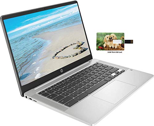 2020 Newest HP Chromebook 14 Inch FHD 1080P Laptop with Webcam, Intel Celeron N4000 up to 2.6 GHz, 4GB RAM, 64GB eMMC, Webcam, WiFi 5, Chrome OS | 32GB Tela USB Card