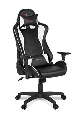 Arozzi - Forte PU Leather Ergonomic Computer Gaming/Office Chair with Recliner, Swivel, Tilt, Rocker, Adjustable Height and Adjustable Lumbar and Neck Support Pillows - Black - White Accents