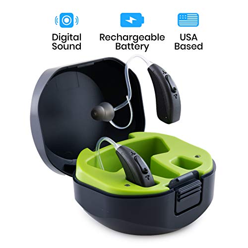 SoundUP Hearing Amplifiers with Digital Noise Reduction. 1 Pair. Rechargeable with Charging Base, Auto ON/OFF, for Adults and Seniors. Includes pair of behind the Ear Aids Color: Dark Gray