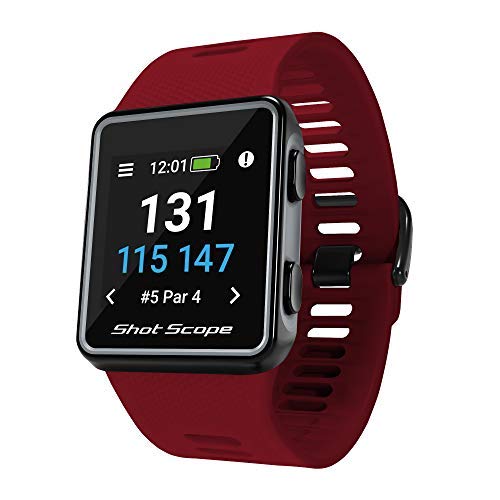 Shot Scope G3 GPS Watch - F/M/B + Hazard Distances - Free Apps - Color Screen - 36,000+ Pre Loaded Courses - No Subscriptions (Red)