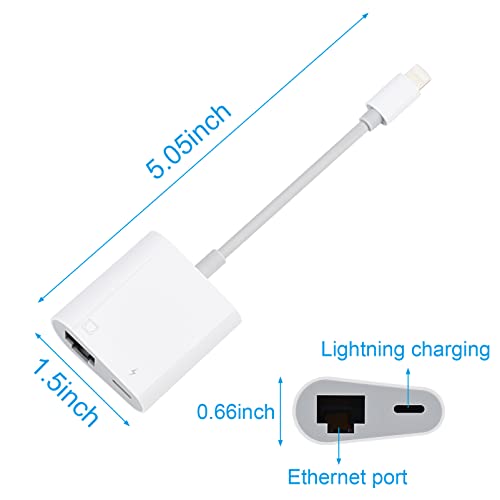 Lightning to Ethernet Adapter,2 in 1 RJ45 Ethernet LAN Network Adapter with Charging Port for Phone,Pad 10/100Mbps High Speed,Plug and Play