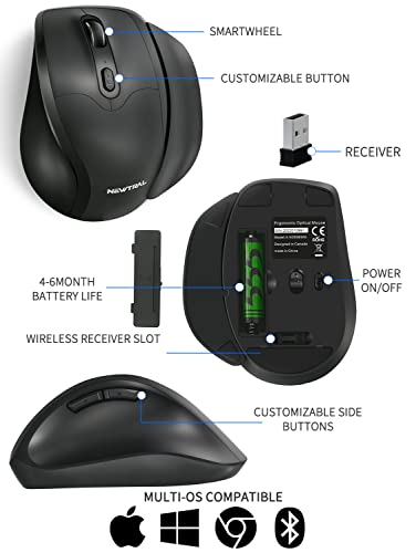 Newtral Ergonomic Mouse,Unique 33 Degree Vertical Wireless Mouse - 2.4GHz Optical Vertical Mice : 3 Adjustable DPI 800/1200/1600 Levels, for Laptop, PC, Computer,Notebook etc, Right Hand( Medium)