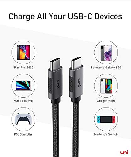 USB C to USB C Cable 15ft, uni Long USB Type C 100W Fast Charging Nylon Braided Cable (5A 20V) Compatible with iPad Pro 2019/2018, MacBook Pro 2020/2019/2018, Dell XPS 13/15, Surface Book 2 and More