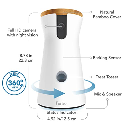 Furbo 360° Dog Camera: [New 2022] Rotating 360° View Wide-Angle Pet Camera with Treat Tossing, Color Night Vision, 1080p HD Pan, 2-Way Audio, Barking Alerts, WiFi, Designed for Dogs