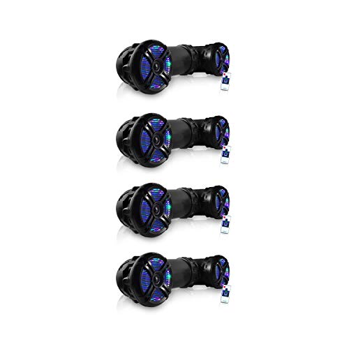 Pyle 4 x PLATV65BT.5 800 Watt Marine Portable Waterproof Bluetooth Speaker with Color Changing LED Lights Great for Off Road Vehicles, ATV, UTV, and Golf Cart (4 Pack)