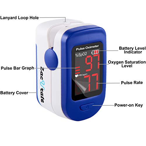 Zacurate 500BL Fingertip Pulse Oximeter Blood Oxygen Saturation Monitor with Batteries and Lanyard Included (Navy Blue)