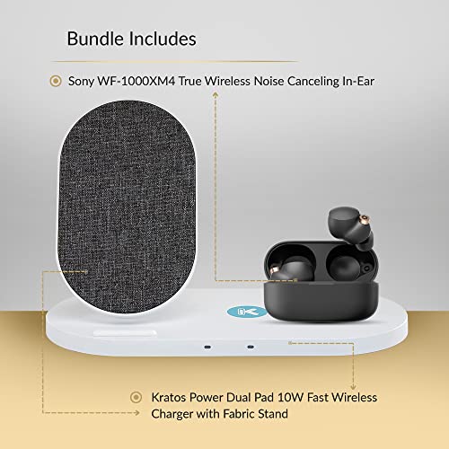 Sony WF-1000XM4 True Wireless Bluetooth Noise Cancelling in-Ear Headphones (Black) Bundle w/Kratos Power Dual Pad Wireless Charger - Charge Your Earbuds and Charging Case Easily & Wirelessly (2 Items)