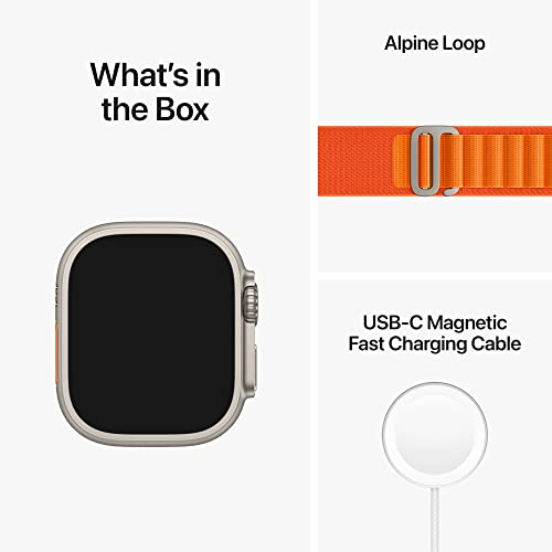 Apple Watch Ultra [GPS + Cellular 49mm] Smart Watch w/Rugged Titanium Case & Orange Alpine Loop Medium. Fitness Tracker, Precision GPS, Action Button, Extra-Long Battery Life, Brighter Retina Display