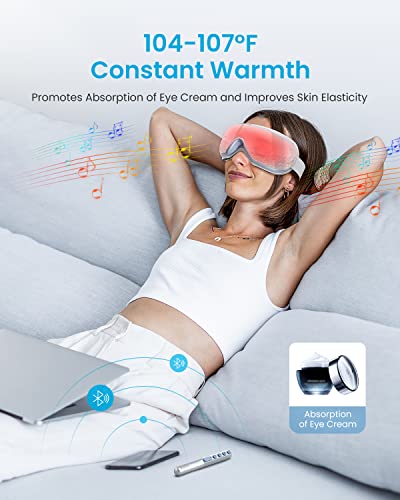 Eye Massager for Migraine with Heat, Renpho Eye Machine with Compression, Silent Mode, Bluetooth and New Remote Control, Eye Massage Mask for Eye Relax, Reduce Dry Eyes, Dark Circles, Improve Sleep