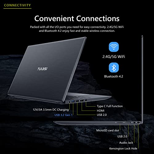 Tulasi Laptop Computer, 2023 Laptop, Windows 11 Laptop 12GB RAM 256GB NVMe SSD Intel N5095 Quad-Cores Laptops with 15.6 inches 1080P IPS Display, Support WiFi 5, Bluetooth, Webcam, USB Type C