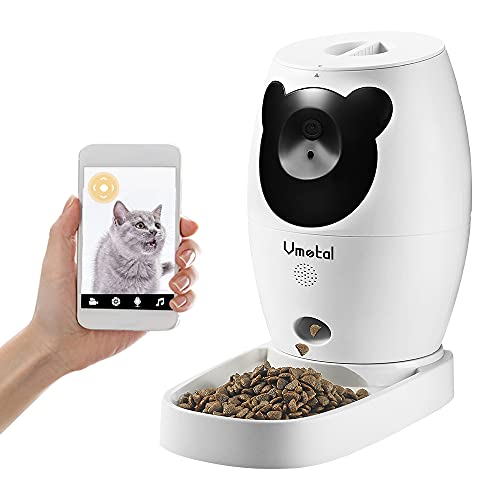 Vmotal Pet Camera with Automatic Cat Feeder for Cat and Dog Full HD Video with Night Vision, 2-Way Audio,Sound/Motion Alerts, WiFi Monitor Pet Remotely with Phone App (White + Black)