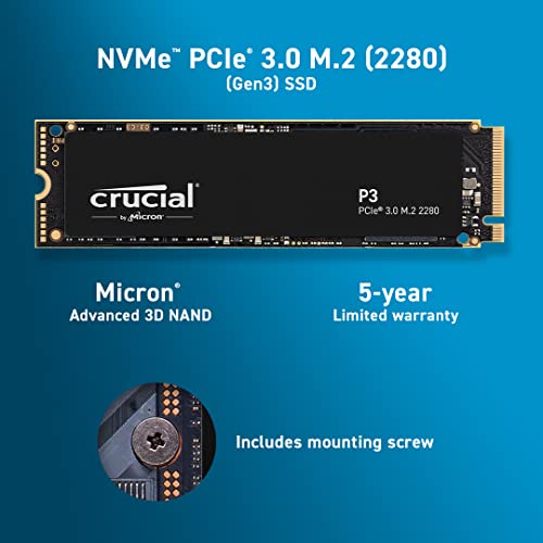 Crucial P3 1TB PCIe 3.0 3D NAND NVMe M.2 SSD, up to 3500MB/s - CT1000P3SSD8