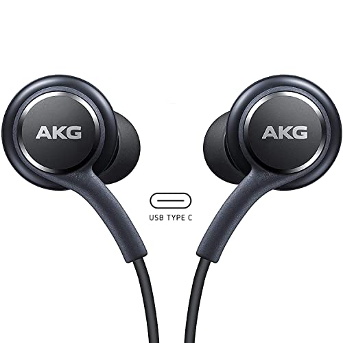 Type-C Earbuds Stereo Headphones for Samsung Galaxy S22 S21 Ultra 5G, Galaxy S20 FE, Galaxy S10, Note 10, Note 10+ - DJ Headphones Tuned by AKG - with Microphone and Volume Remote Type-C Connector