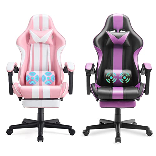 Ferghana Pink and Purple Gaming Chairs with Footrest,Computer Game Chair,Massage Gaming Chairs,Christmas,Xmas Gift,PC Gaming Chairs for Adults Teens for Gaming Live Streaming Room