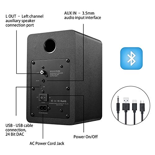 Sanyun SW208 3" Active Bluetooth 5.0 Bookshelf Speakers – 60W Carbon Fiber Speaker Unit - Built-in 24bit DAC - Dynamic 3D Surround Sound – 2.0 Computer PC Monitor Gaming Speakers (Pair, Black)