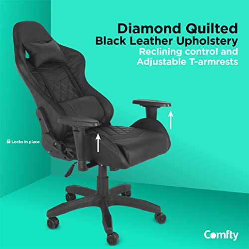 Comfty RGB LED Reclining Black Leather High Back Racing Gaming Pillows & Remote Control Chairs, Multicolor