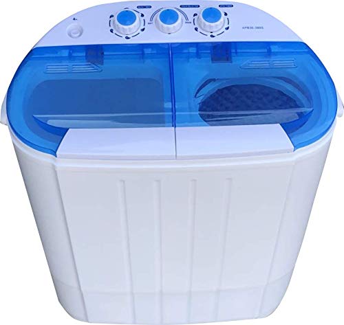 Portable Twin Tub Mini Washing Machine w/Spin and Dryer Function, Compact Design for College Dorms, Apartment, RV’s. Mini laundry Barrel Washer for Baby Clothes, Underwear, Delicates and More-Blue