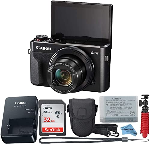 Canon Powershot G7X Mark II Point & Shoot Digital Camera + SanDisk 32GB + Accessory Bundle + Inspire Digital Cloth