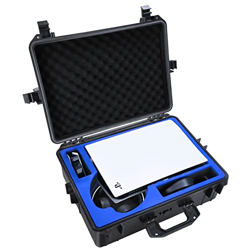 Premium Waterproof Travel Hard Case for PS5 - Heavy Duty Carrying Case Fits PlayStation 5 Console, Headset, Controllers, Games, Stand, Dualsense Charging Station, Cables and Other Accessories, Blue