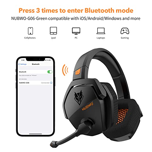 NUBWO G06 Wireless Gaming Headset with Microphone for PS5, PS4, PC, Mac, 3-in-1 Gamer Headphones with Mic, 2.4GHz Wireless for Playstation Console, Bluetooth Mode for Switch, Wired Mode for Controller