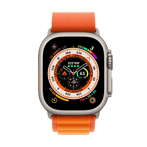 Apple Watch Ultra [GPS + Cellular 49mm] Smart Watch w/Rugged Titanium Case & Orange Alpine Loop Medium. Fitness Tracker, Precision GPS, Action Button, Extra-Long Battery Life, Brighter Retina Display