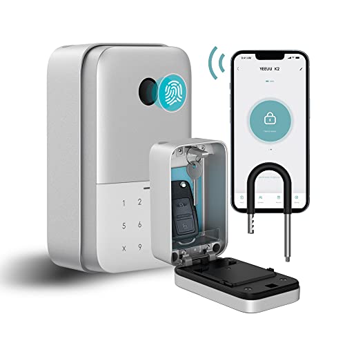 Newest Smart Lock Box, 2021 YEEUU Electronic Fingerprint Lock Box for Key, Wall Mount/Knob Hang with Bluetooth APP, IP65 Weatherproofing Perfect for Smart Home, Airbnb and Rental Business(K241)