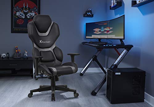 X Rocker Zeta PC Office Gaming Chair, 27.36" x 27.56" x 48.43", Black/Gray