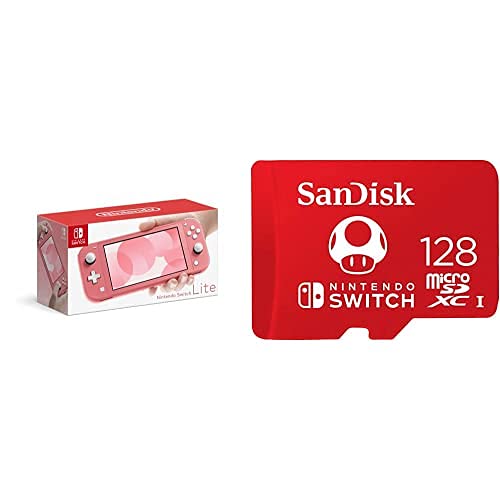 Nintendo Switch Lite - Coral with SanDisk 128GB MicroSDXC UHS-I Card for Nintendo Switch