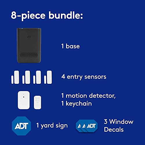 ADT 8 Piece Wireless Home Security System - DIY Installation - Optional Professional Monitoring - No Contract - Compatible with Google Assistant & Alexa - Pearl Grey