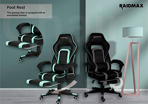 Raidmax Advanced DK701 Series Computer-Gaming-Chairs, XL Size Gaming Chair with Padded Arm Rest and Foldable Foot Rest, Heavy Duty 350mm Base with 60mm casters, PU Leather with Moulden Foam