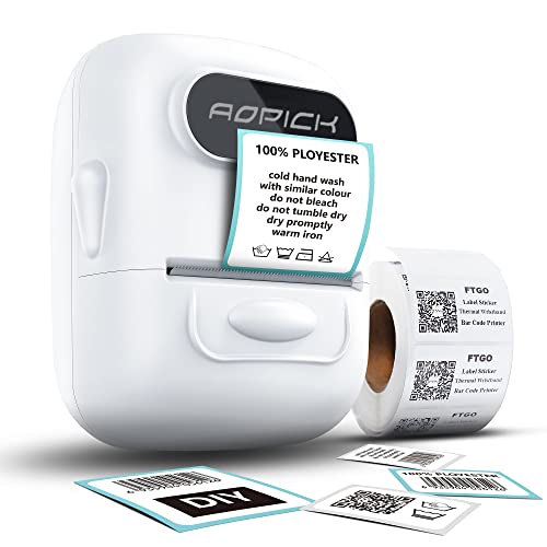 Label-Maker Barcode-Label-Printer, AOPICK P50 Portable Thermal Label Maker Machine with Tape for Address, Clothing, Jewelry, Retail, Barcode, Small Business Home Office Compatible iOS Android-White