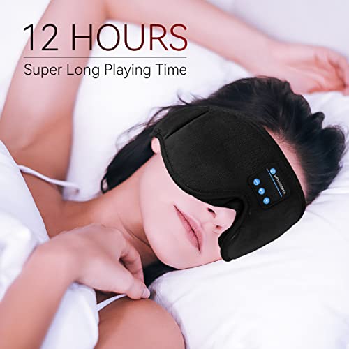 Sleep Headphones, Bluetooth 5.0 Wireless 3D Eye Mask, Lightimetunnel Washable Sleeping Headphones for Side Sleepers With Adjustable Ultra Thin Stereo Speakers Microphone Hands Free for Insomnia Travel