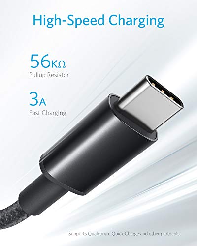 USB C Cable, Anker [2-Pack, 6 ft] Type C Charger Premium Nylon USB Cable , USB A to Type C Charging Cable Fast Charge for Samsung Galaxy S10 S10+ / Note 8, LG V20 and Other USB C Charger (Black)