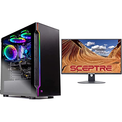 Skytech Shadow Gaming PC Desktop & Sceptre 24" Professional Thin 75Hz 1080p LED Monitor 2X HDMI VGA Build-in Speakers, Machine Black (E248W-19203R Series)