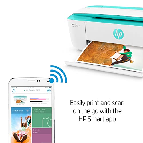 HP DeskJet 3755 Compact All-in-One Wireless Printer, HP Instant Ink, Works with Alexa - Seagrass Accent (J9V92A)