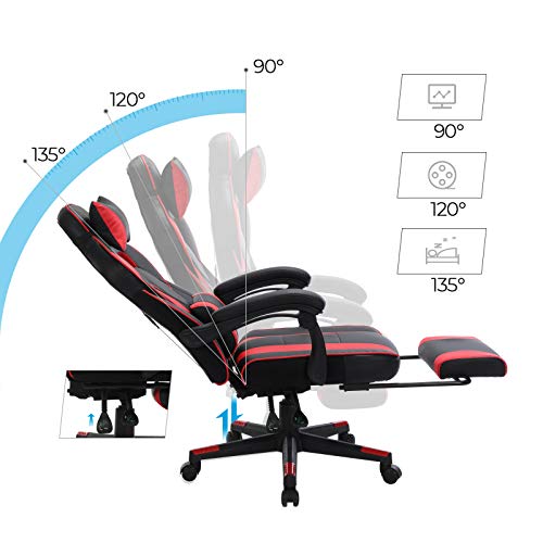 SONGMICS Racing Gaming Chair, Adjustable Ergonomic Office Chair with Footrest, Tilt Mechanism, Lumbar Support, 330 lb Load, Black and Red UOBG073B01