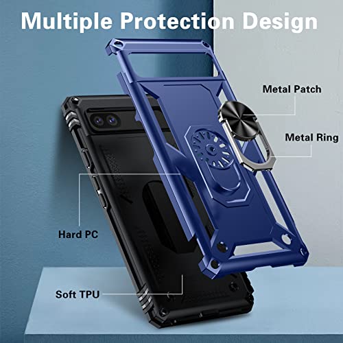 Joytra for Google Pixel 6A Case [5 in 1],Shockproof Protective Case with Rotatable Ring Kickstand [with 2Pack Tempered Glass Screen Protector+2Pack Camera Lens Protector] Case for Pixel 6A (Blue)