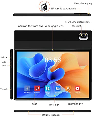 Tablet 10.1 inch Android 11 Tablet 2022 Latest Update Quad-core Processor 6GB RAM 64GB ROM(256GB Expandable), Dual 8MP+5MP Camera, WiFi, Bluetooth, IPS Full HD Display (Black)