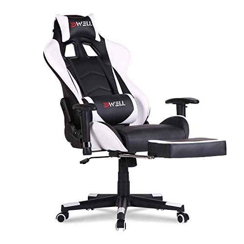 Gaming Chair, Computer Chair,Gamer Chair,Gaming Chair with Footrest,Gaming Chair for Adults,High Back Office Chair with Headrest and Massage Lumbar Support,White